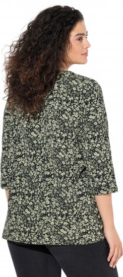Ulla Popken Pleated Floral Print 3/4 Sleeve Tee Pond Green - Bedruckte T-shirts für damen - 