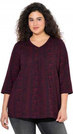 Ulla Popken Mixed Pattern Stripe 3/4 Sleeve Tee Black - Bedruckte T-shirts für damen - 