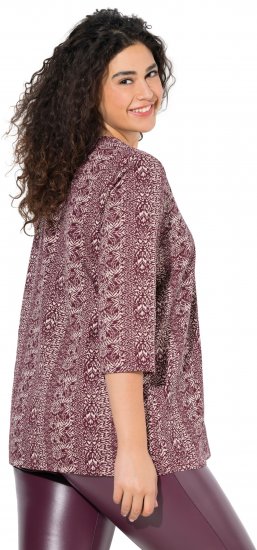 Ulla Popken Mixed Pattern Stripe 3/4 Sleeve Tee Dark Cherry Red - T-Shirts - 