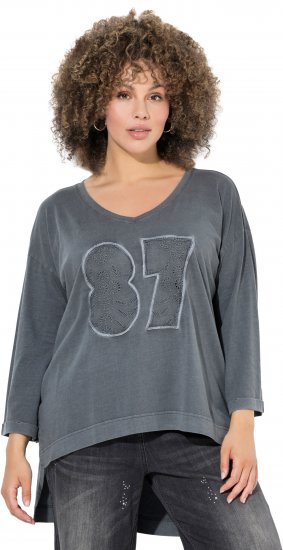 Ulla Popken 87 Applique Oversized Long Sleeve Tee Graphite Grey - T-Shirts - 
