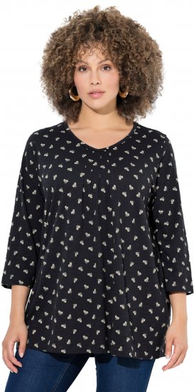 Ulla Popken Flower Print 3/4 Sleeve Tee Black - T-Shirts - 