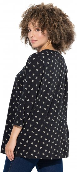 Ulla Popken Flower Print 3/4 Sleeve Tee Black - T-Shirts - 