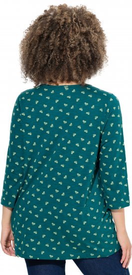 Ulla Popken Flower Print 3/4 Sleeve Tee Teal Green - T-Shirts - 