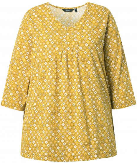 Ulla Popken Graphic Print Pleated 3/4 Sleeve Tee Mocha Brown - T-Shirts - 