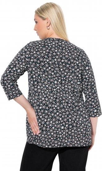 Ulla Popken Snowflake Print 3/4 Sleeve Tee Black - T-Shirts - 