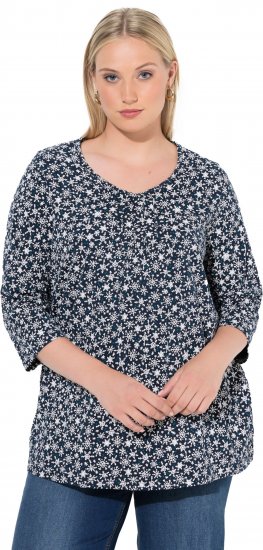 Ulla Popken Snowflake Print 3/4 Sleeve Tee Navy - T-Shirts - 