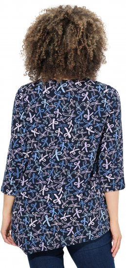 Ulla Popken Ribbon Print 3/4 Sleeve Asymmetric Tee Navy - Bedruckte T-shirts für damen - 