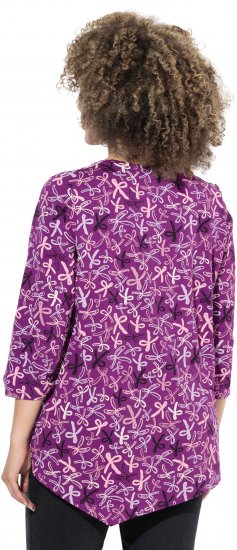 Ulla Popken Ribbon Print 3/4 Sleeve Asymmetric Tee Light Plum - Bedruckte T-shirts für damen - 