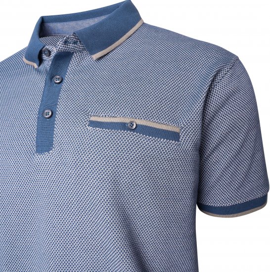Kam Jeans 5525 Raised Dobby Fabric Polo with Tipping Indigo - Polo-shirts für herren - Polo-Shirts für Herren in großen Größen