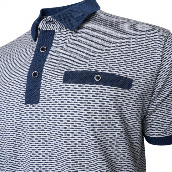 Kam Jeans 5528 AOP Print with Jacquard Collar/Cuffs Polo Navy - Polo-shirts für herren - Polo-Shirts für Herren in großen Größen
