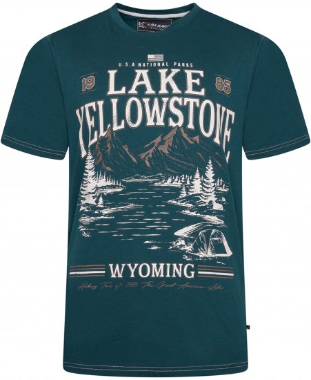 Kam Jeans 5792 Lake Yellowstone Print Tee Dark Sea - Herren-T-Shirts - Herren-T-Shirts in großen Größen