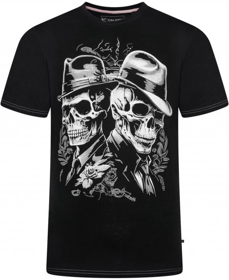 Kam Jeans 5796 Twin Gentleman Skull Print Tee Black - Herren-T-Shirts - Herren-T-Shirts in großen Größen