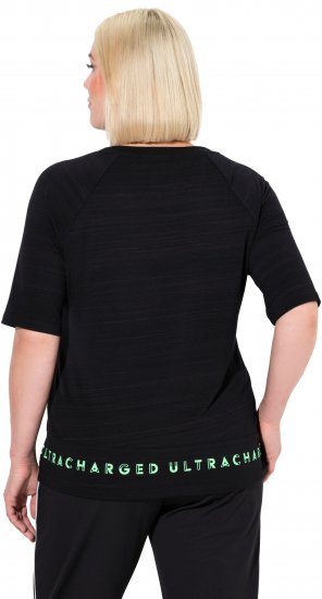Ulla Popken Classic Fit Half-Sleeve Crew Neck T-shirt With Hem Inscription Black - Bedruckte T-shirts für damen - 