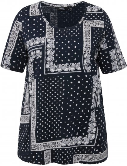 Ulla Popken Paisley A-Line Short Sleeve Tee Navy Blue - Bedruckte T-shirts für damen - 