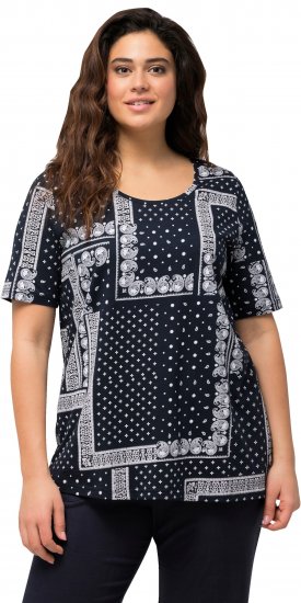 Ulla Popken Paisley A-Line Short Sleeve Tee Navy Blue - Bedruckte T-shirts für damen - 