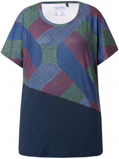 Ulla Popken Quick Drying Geometric Print Short Sleeve Tee Navy Blue - Bedruckte T-shirts für damen - 