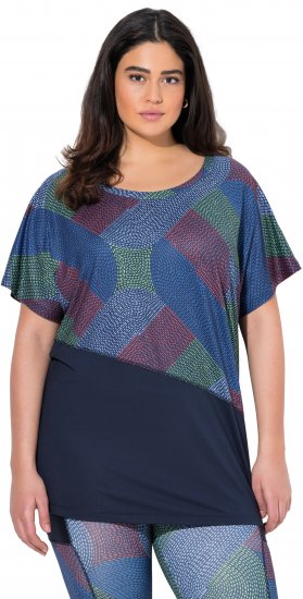 Ulla Popken Quick Drying Geometric Print Short Sleeve Tee Navy Blue - Bedruckte T-shirts für damen - 