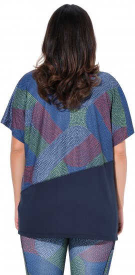 Ulla Popken Quick Drying Geometric Print Short Sleeve Tee Navy Blue - Bedruckte T-shirts für damen - 