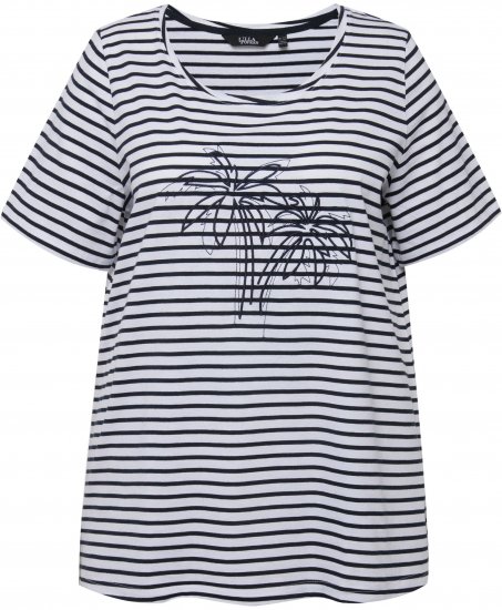 Ulla Popken Palm Tree Embroidered Tee Navy Blue - Bedruckte T-shirts für damen - 