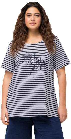 Ulla Popken Palm Tree Embroidered Tee Navy Blue - Bedruckte T-shirts für damen - 