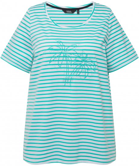 Ulla Popken Palm Tree Embroidered Tee Turquoise Green - Bedruckte T-shirts für damen - 