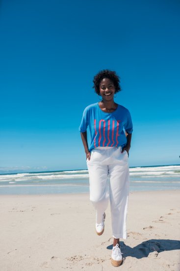 Ulla Popken LOVE Short Sleeve Graphic Tee Sapphire Blue - Bedruckte T-shirts für damen - 