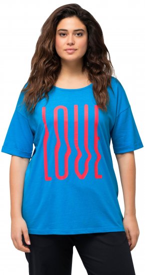 Ulla Popken LOVE Short Sleeve Graphic Tee Sapphire Blue - Bedruckte T-shirts für damen - 