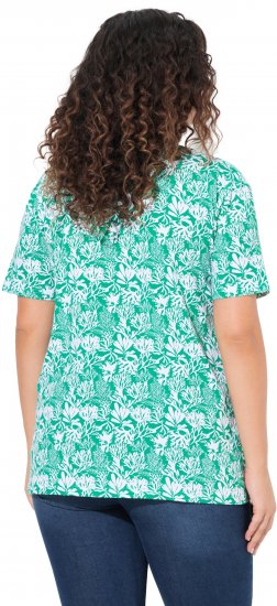 Ulla Popken Coral Reef Printed Short Sleeve V-Neck Tee Emerald - Bedruckte T-shirts für damen - 