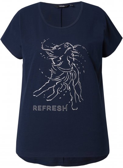 Ulla Popken Metallic Animal Cap Sleeve Graphic Tee Navy - Bedruckte T-shirts für damen - 