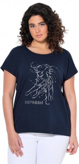 Ulla Popken Metallic Animal Cap Sleeve Graphic Tee Navy - Bedruckte T-shirts für damen - 