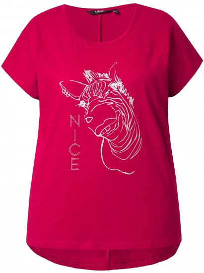 Ulla Popken Metallic Animal Cap Sleeve Graphic Tee Dark Raspberry - Bedruckte T-shirts für damen - 