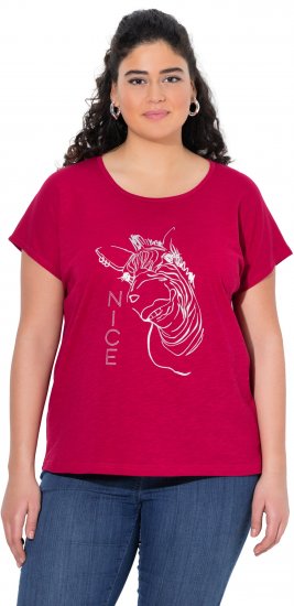 Ulla Popken Metallic Animal Cap Sleeve Graphic Tee Dark Raspberry - Bedruckte T-shirts für damen - 