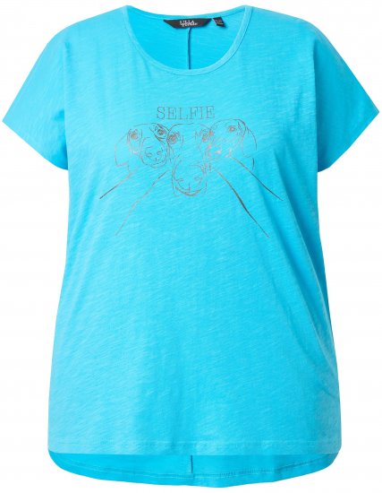 Ulla Popken Metallic Animal Cap Sleeve Graphic Tee Deep Aqua - Bedruckte T-shirts für damen - 