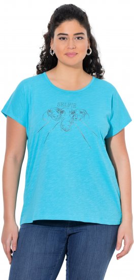 Ulla Popken Metallic Animal Cap Sleeve Graphic Tee Deep Aqua - Bedruckte T-shirts für damen - 