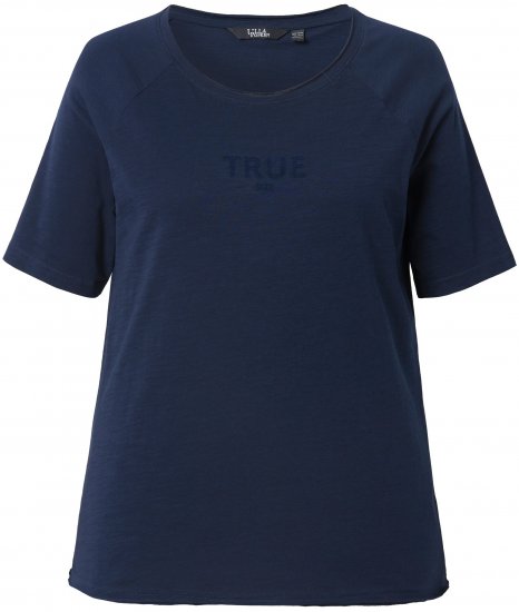Ulla Popken TRUE Lettering Short Sleeve Tee Navy Blue - Bedruckte T-shirts für damen - 