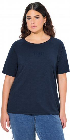 Ulla Popken TRUE Lettering Short Sleeve Tee Navy Blue - Bedruckte T-shirts für damen - 