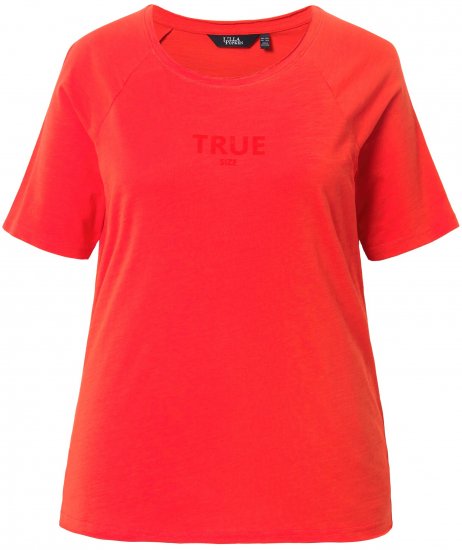Ulla Popken TRUE Lettering Short Sleeve Tee Neon Red - Bedruckte T-shirts für damen - 