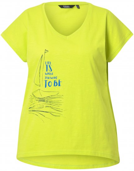 Ulla Popken Half-Sleeve A-line V-Neck Boat Pattern T-Shirt Lime - Bedruckte T-shirts für damen - 