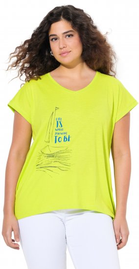 Ulla Popken Half-Sleeve A-line V-Neck Boat Pattern T-Shirt Lime - Bedruckte T-shirts für damen - 