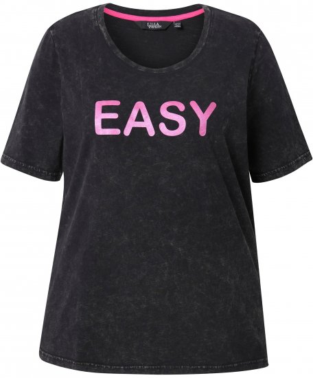 Ulla Popken Easy Short Sleeve Acid Wash Graphic Tee Black - Bedruckte T-shirts für damen - 