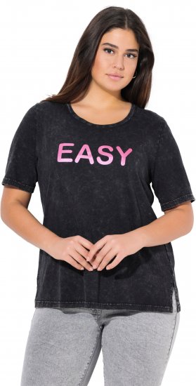 Ulla Popken Easy Short Sleeve Acid Wash Graphic Tee Black - Bedruckte T-shirts für damen - 