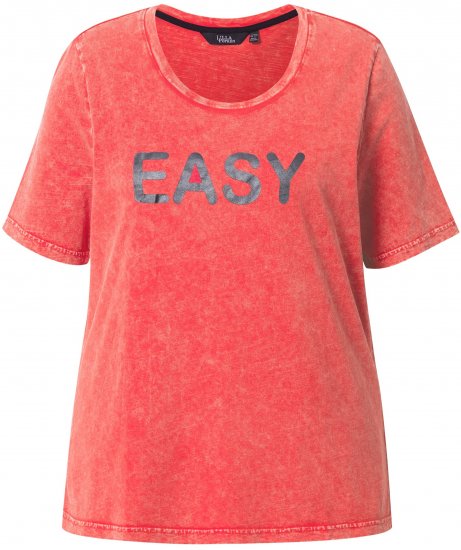 Ulla Popken Easy Short Sleeve Acid Wash Graphic Tee Light Red - Bedruckte T-shirts für damen - 