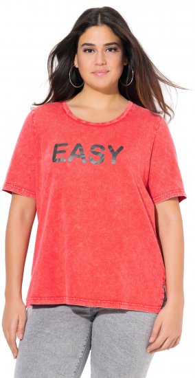 Ulla Popken Easy Short Sleeve Acid Wash Graphic Tee Light Red - Bedruckte T-shirts für damen - 