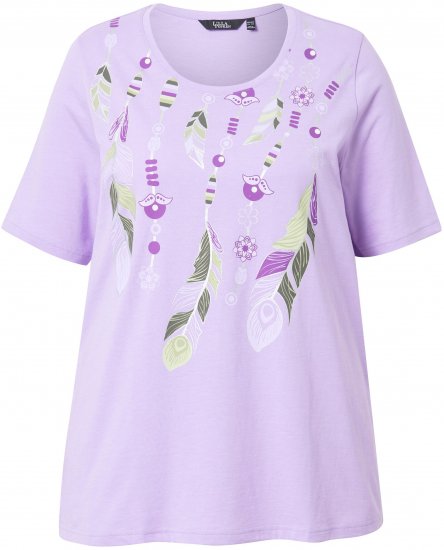 Ulla Popken Metallic Feather Short Sleeve Graphic Tee Lavender - Bedruckte T-shirts für damen - 