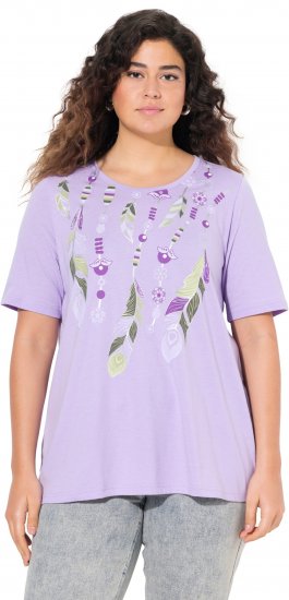 Ulla Popken Metallic Feather Short Sleeve Graphic Tee Lavender - Bedruckte T-shirts für damen - 