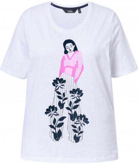Ulla Popken Flocked Short Sleeve Graphic Tee Snow White - Bedruckte T-shirts für damen - 