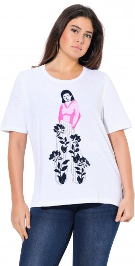 Ulla Popken Flocked Short Sleeve Graphic Tee Snow White - Bedruckte T-shirts für damen - 
