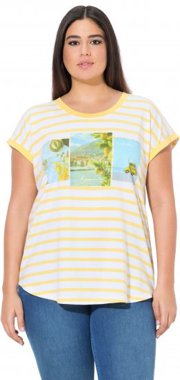 Ulla Popken Striped Short Sleeve Citrus Graphic Tee Sun Yellow - Bedruckte T-shirts für damen - 