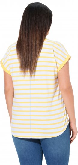 Ulla Popken Striped Short Sleeve Citrus Graphic Tee Sun Yellow - Bedruckte T-shirts für damen - 