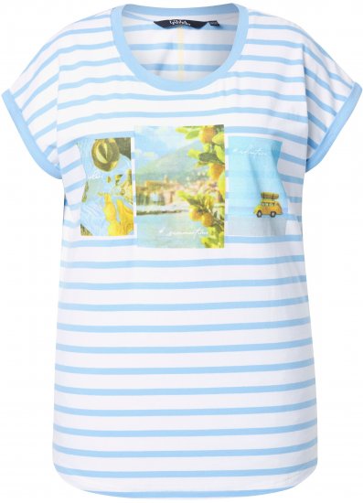 Ulla Popken Striped Short Sleeve Citrus Graphic Tee Light Blue - Bedruckte T-shirts für damen - 